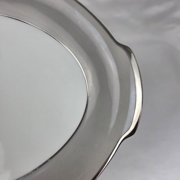 Sango Plantina Oval Serving Platter White with Gray Band & Platinum Trim - Picture 13 of 16